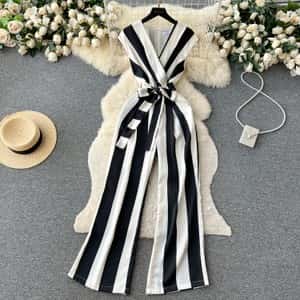 Striped Belted Jumpsuit